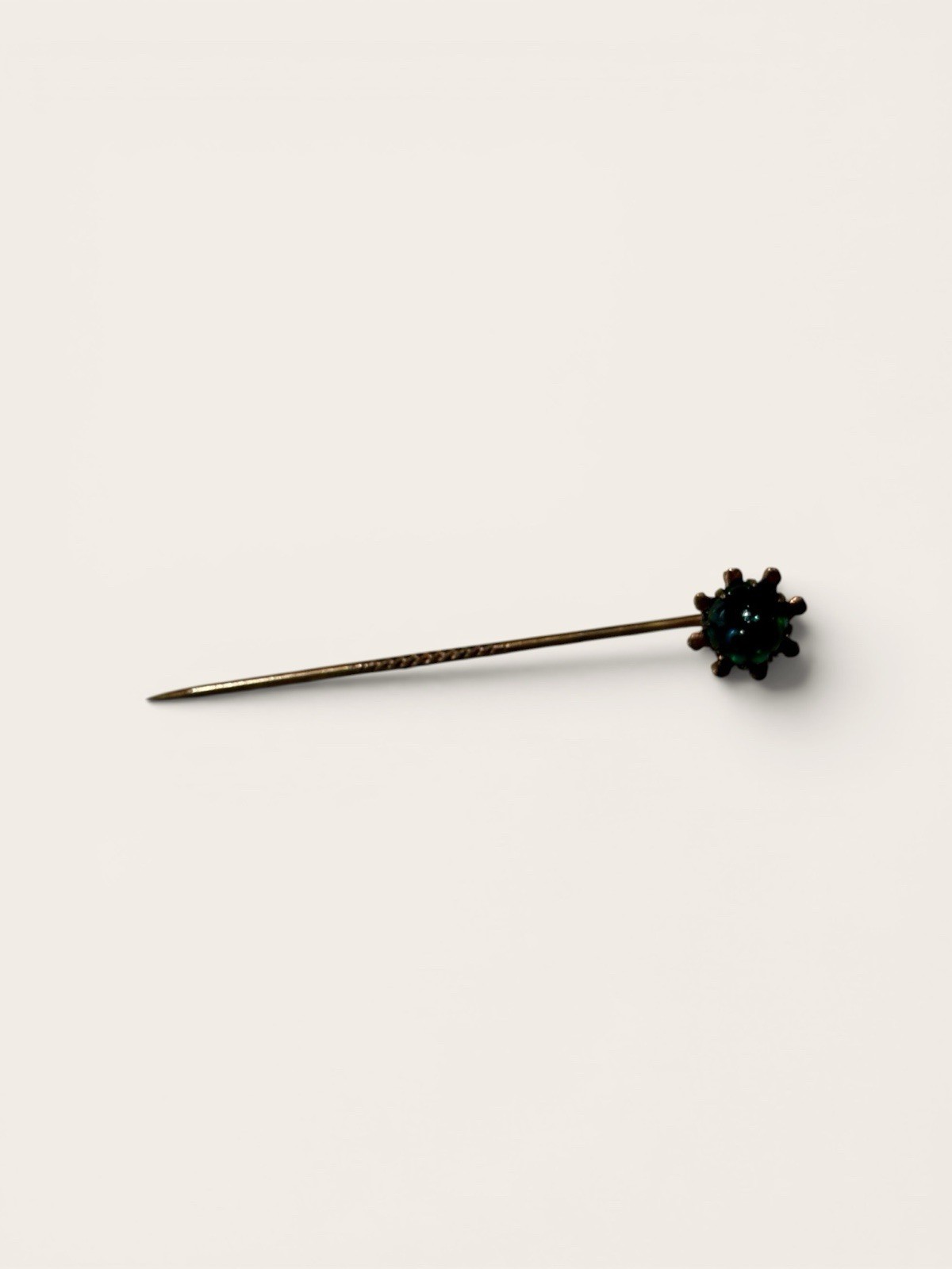 Antique Victorian Green Glass Cabochon Starburst Crown Stick Pin Hat Pin