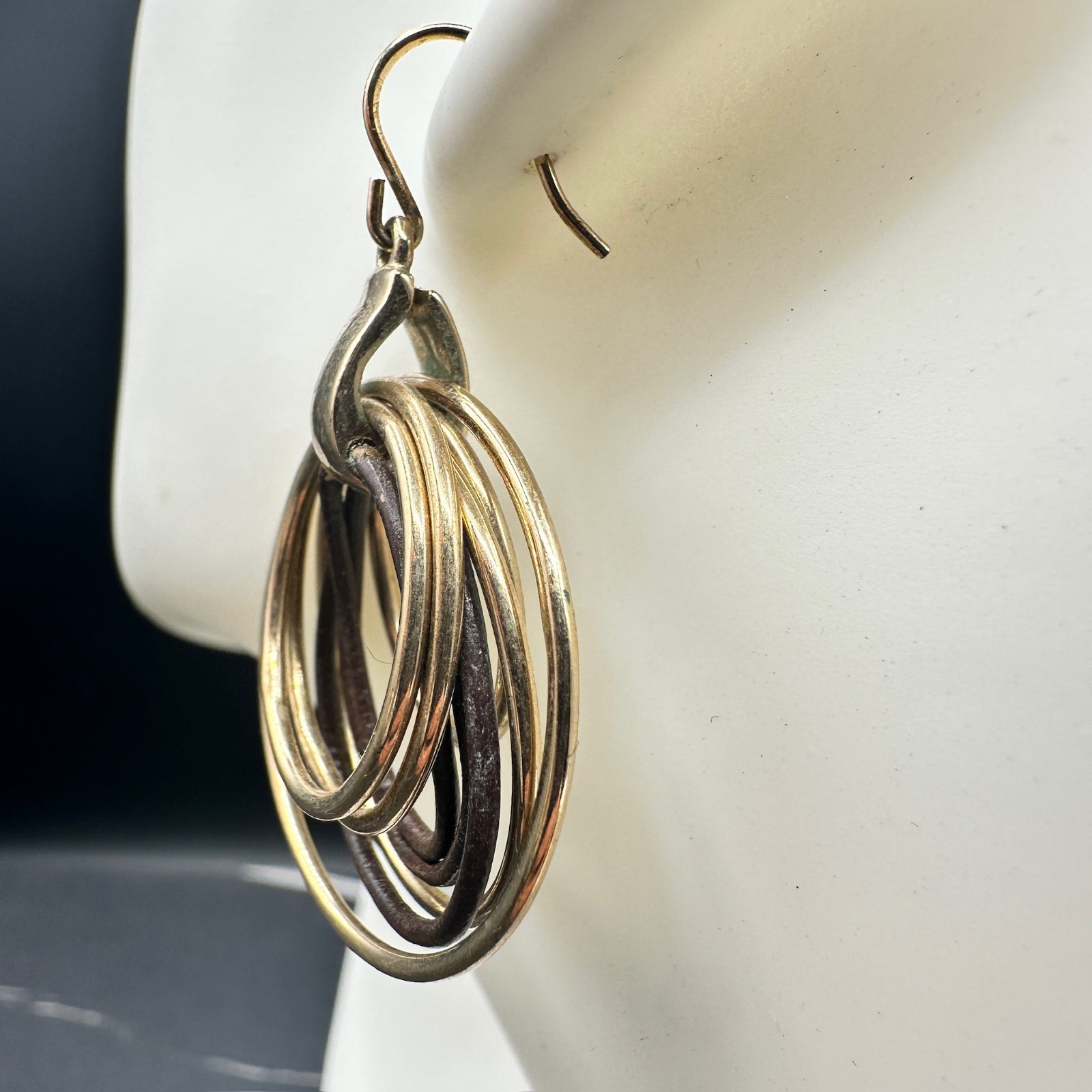 Vintage Monet Gold-Tone Classic French Wire Knotted Multi-Hoop Dangle Drop