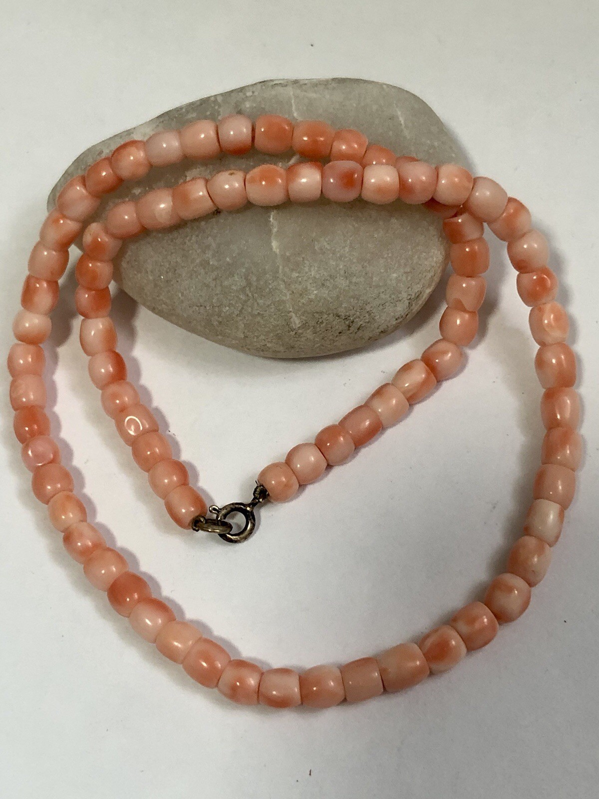 Vintage 925 Coral Beads Pinkish Salmon Necklace, Beautiful Color, 25+grams
