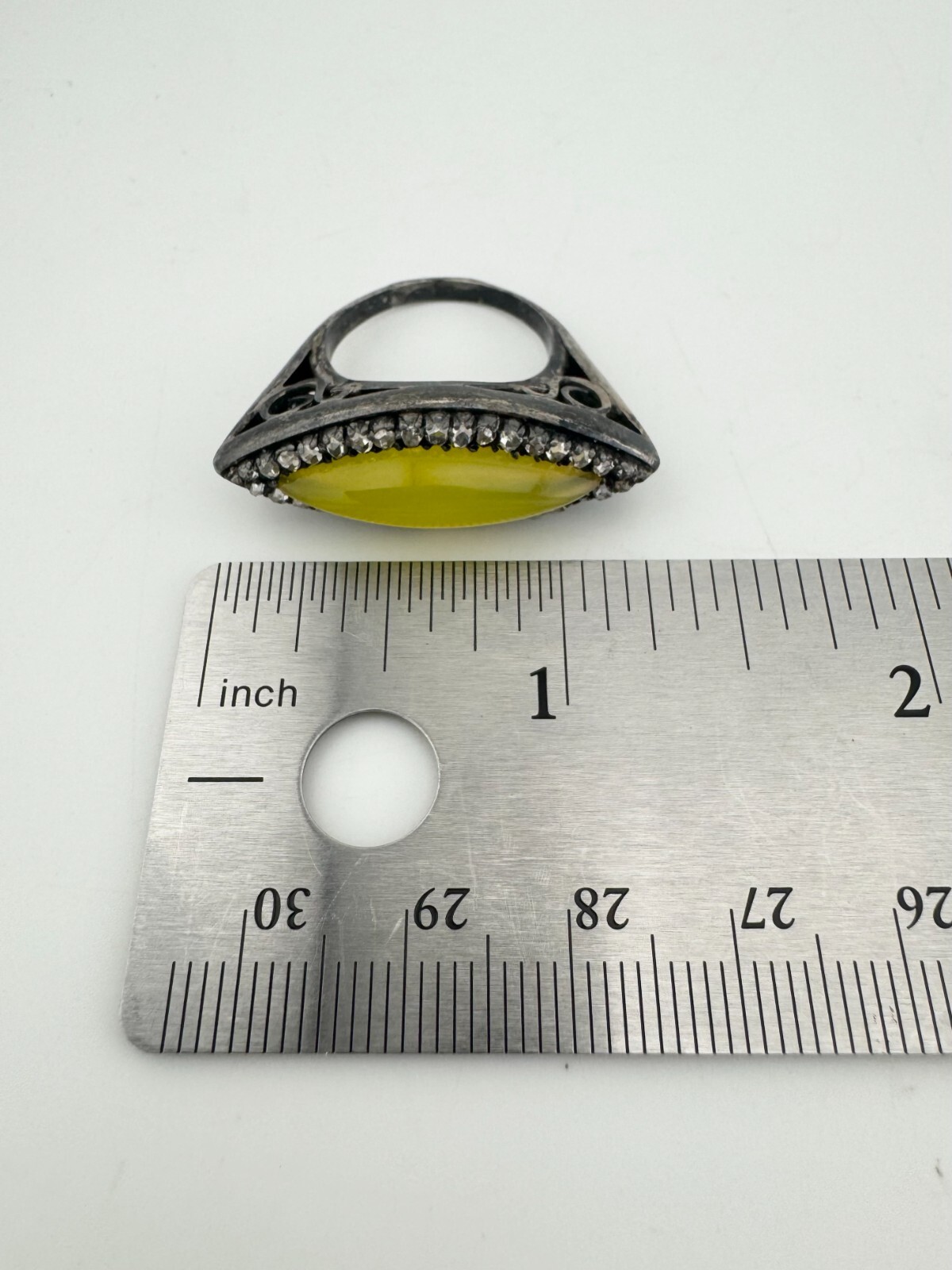 Art Deco Vintage 925 Sterling Silver Rose Cut Diamond Ring with Yellow Gemstone