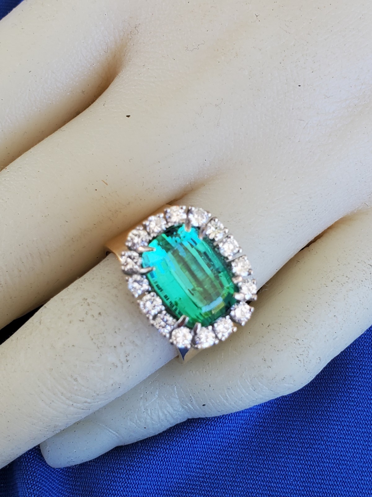 EARTH MINED Sea foam Blue Green PARAIBA Tourmaline DIAMOND Designer Deco Ring