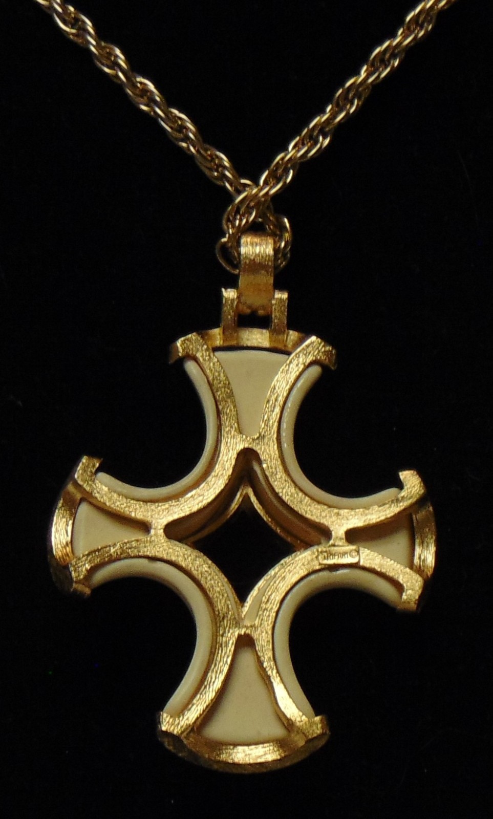 TRIFARI Ivory Enamel and Gold Tone Cross Pendant Necklace