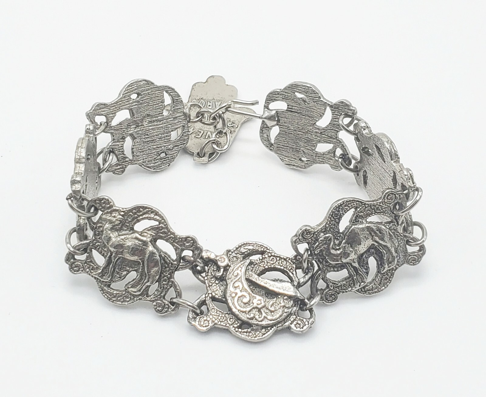Vintage Hamsa Hand Sword Camel Metal Tourist Morocco Travel Souvenir 7″ Bracelet