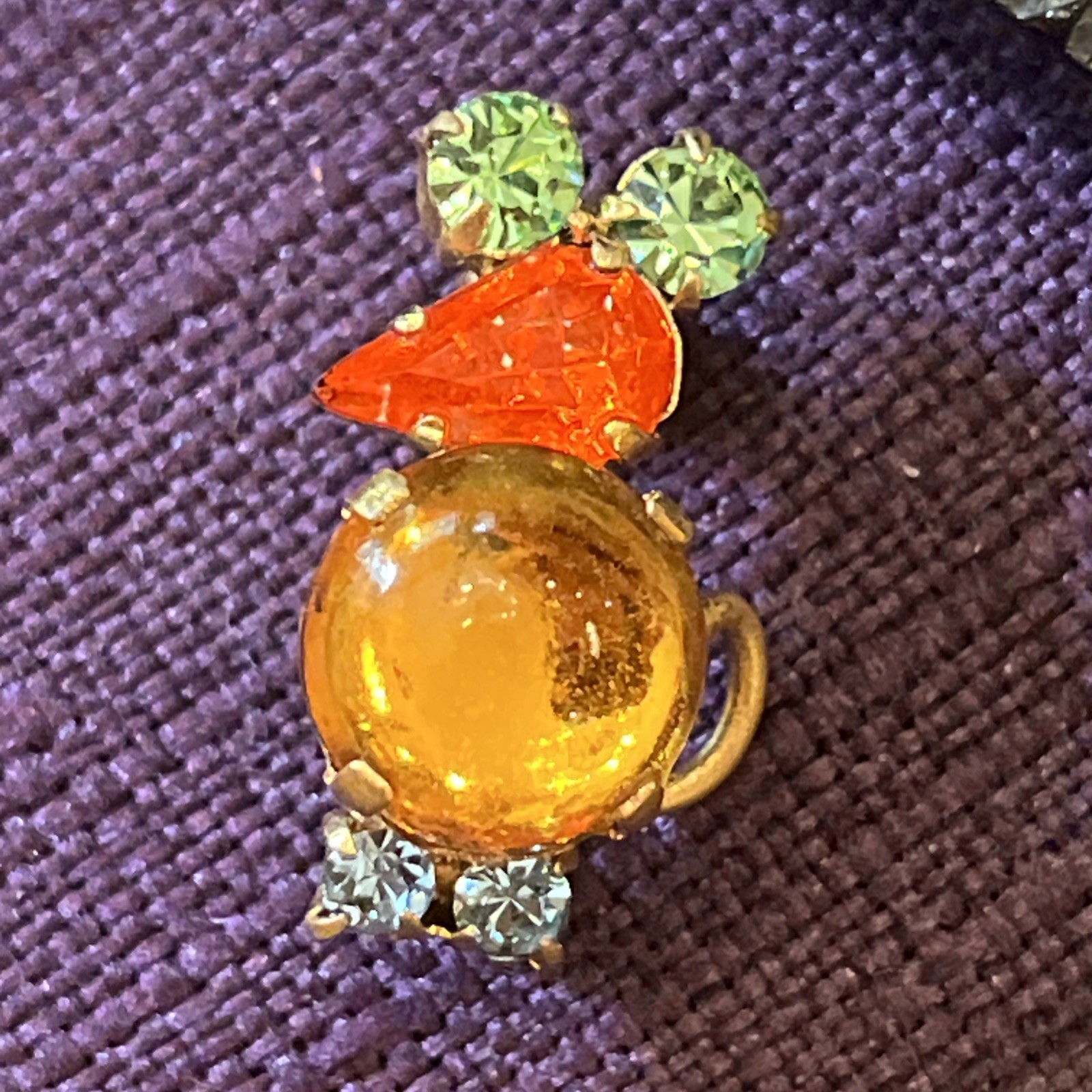 Vintage Made In Austria Mouse Brooch Prong Set Cabochon & Faceted Crystals