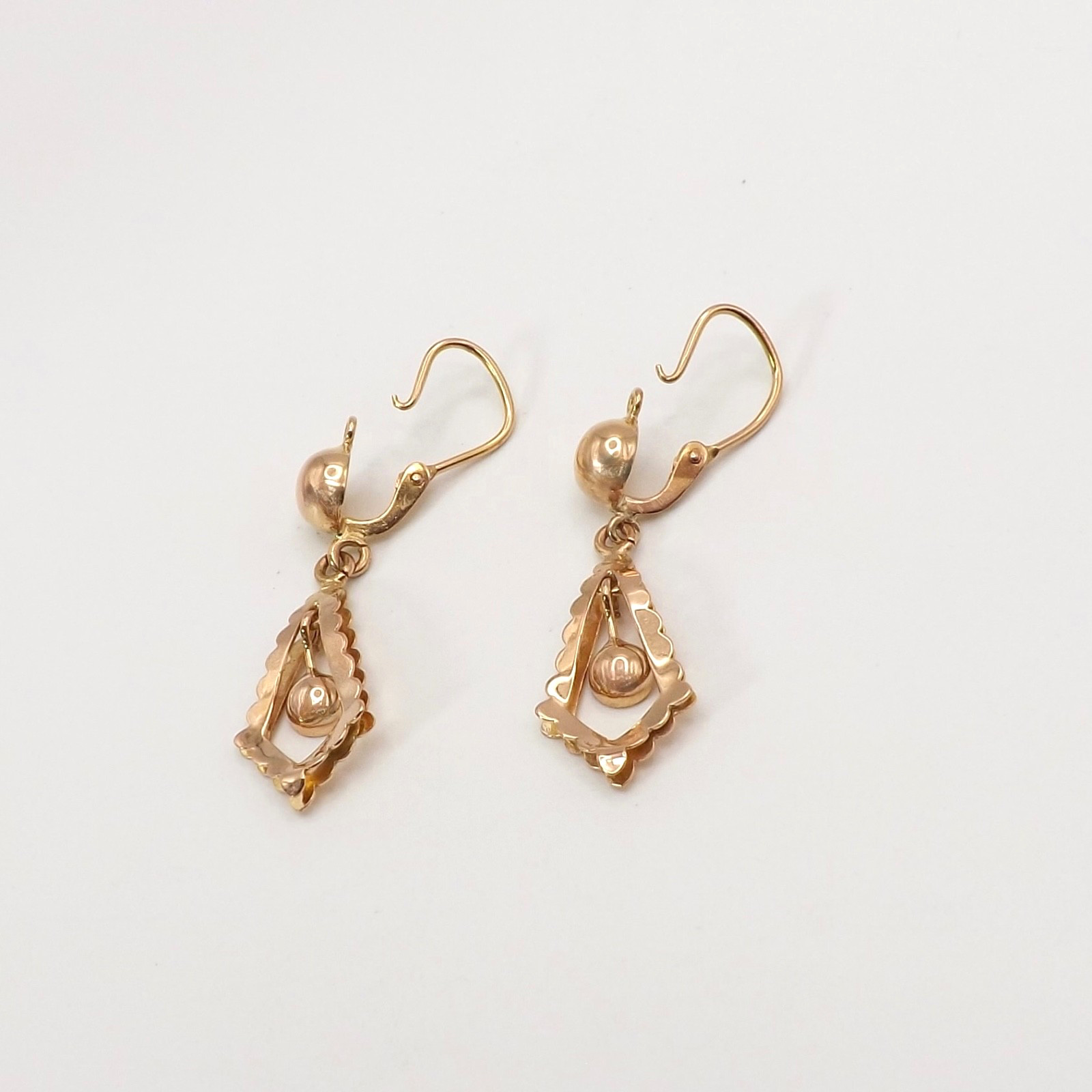 Art Deco 18k Rose Gold Dangle Front Closure Earrings Cherries Italy 750