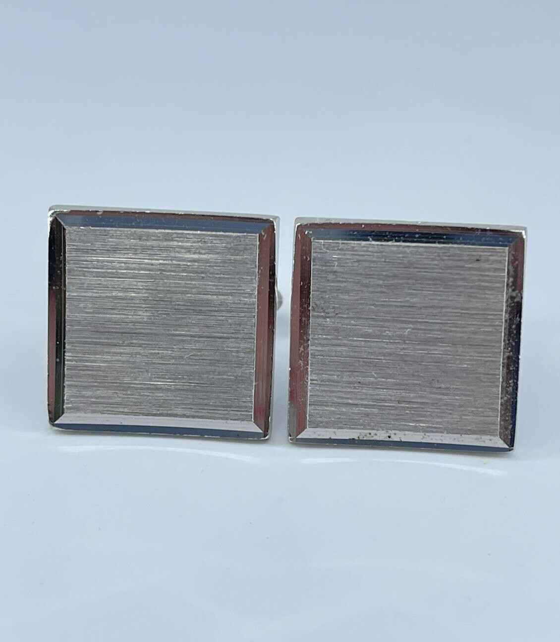 Vintage Swank cufflinks brushed and polished silver tone square design 3/4″