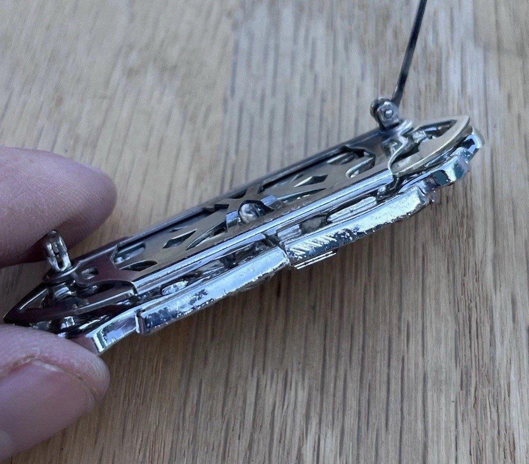 Antique Art Deco Clear Rhinestone Pot Metal Duette Brooch Pat. 1945268 Coro