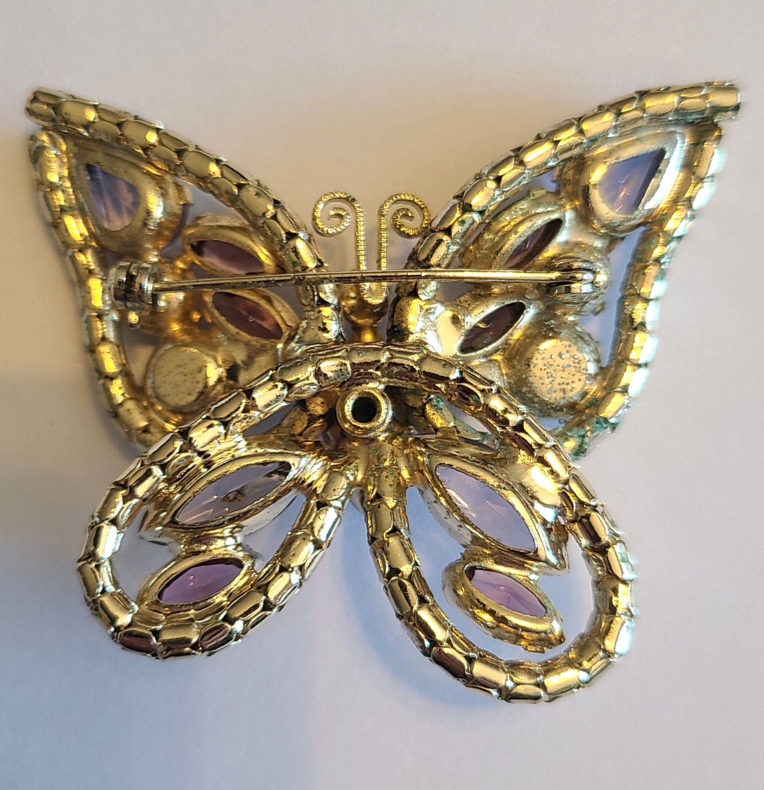 Vintage Gold Tone With Purple Rinestones Butterfly Brooch
