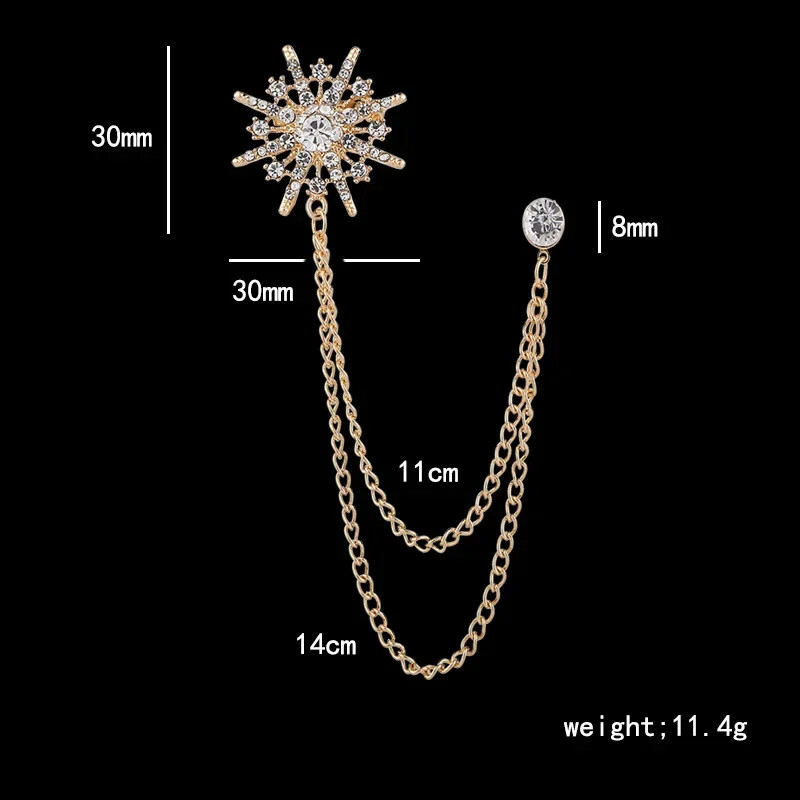 Rhinestone Star Brooch Crystal Tassel Chain Corsage Suit Coat Badge Lapel Pins