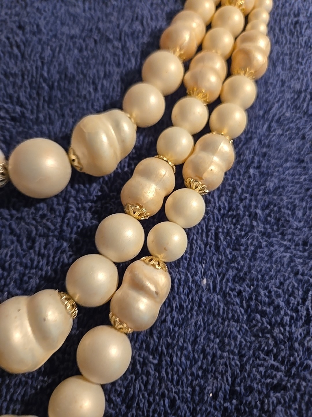 Vintage necklace popcorn Mixwd white beads 3 strands 13-15 inches