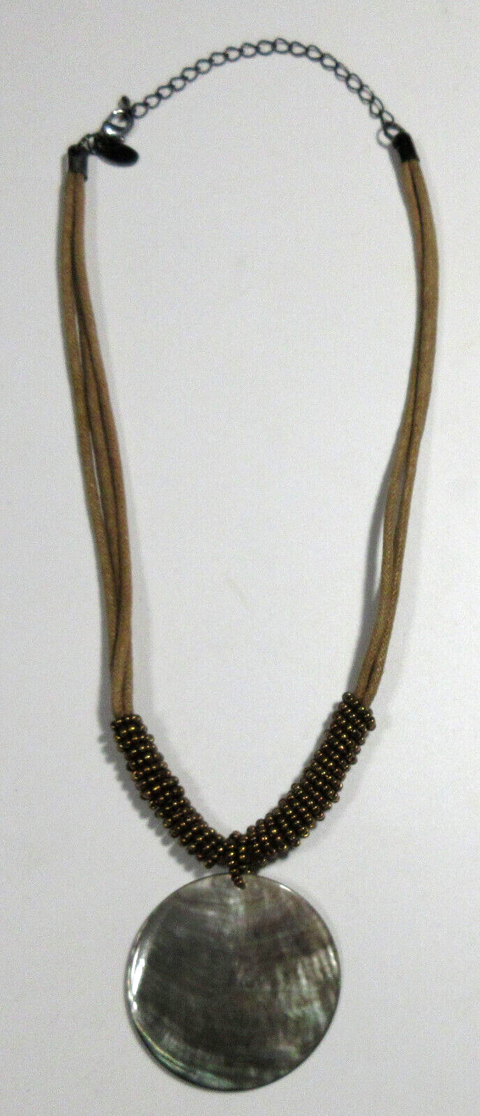 VTG ? LIA SOPHIA 18.5″ gold tone brown strand chunky albacore ? pendant Necklace