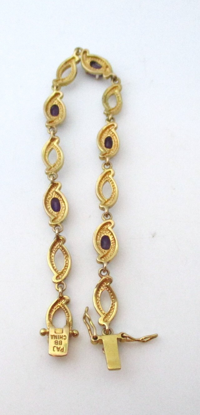 Vintage/Modern Silver & Gold Plated Bracelet Purple Gemstones 925 6211