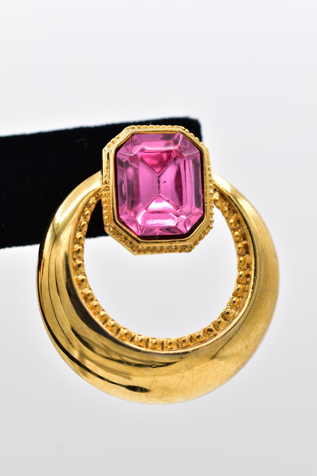 VIntage Pink Baguette Crystal Earrings Drop Dangle Gold Tone Chunky 1980s BinAI