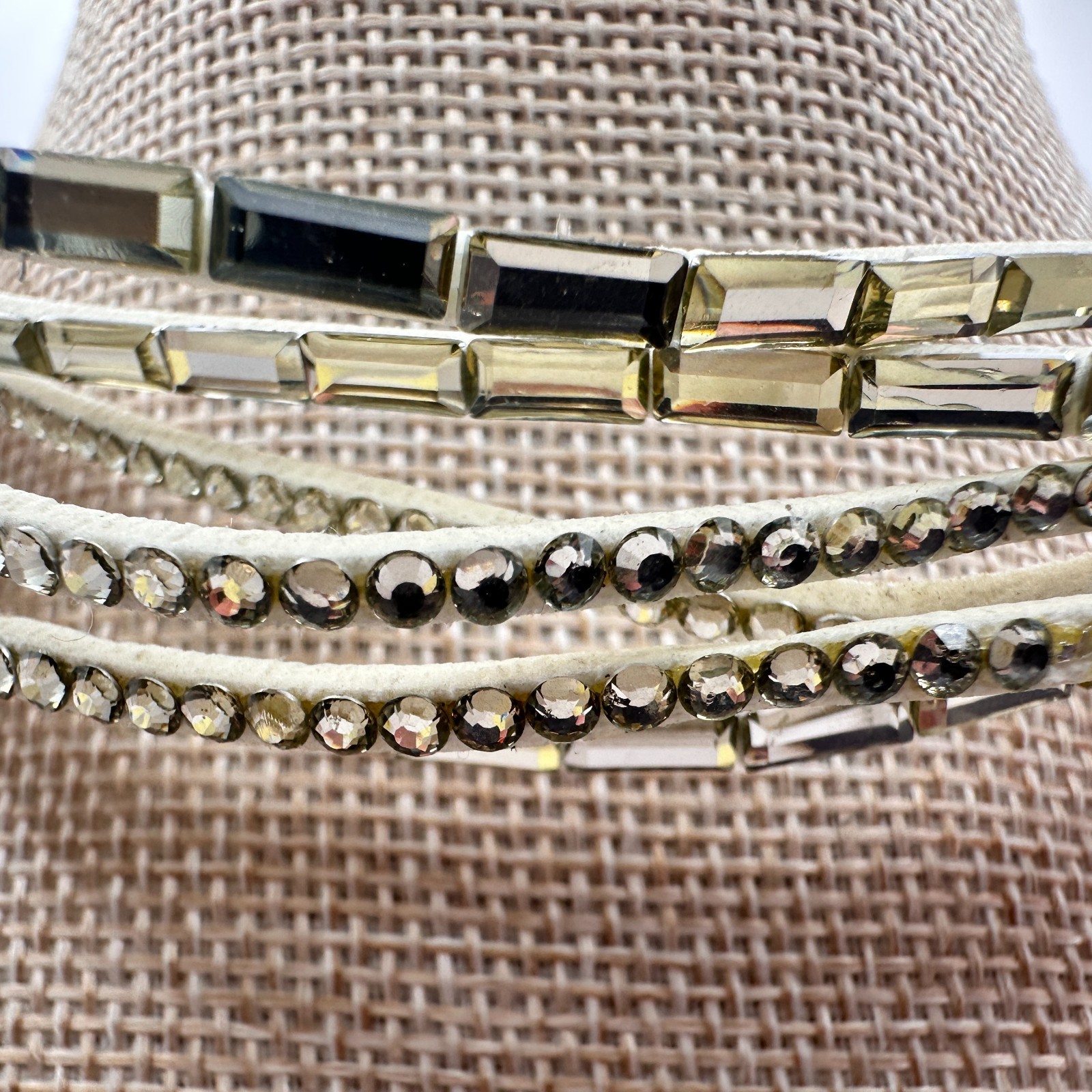 Vintage Y2K Multi-Strand Clear Glass Choker Wrap Necklace Womens Classic Jewelry