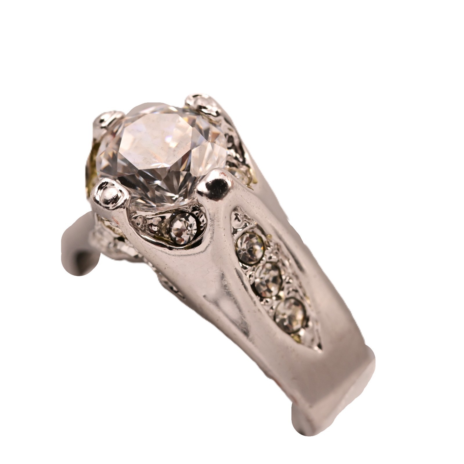 Antique Original Vintage Deco Designer Silver Moissanite Gemstone Estate Ring