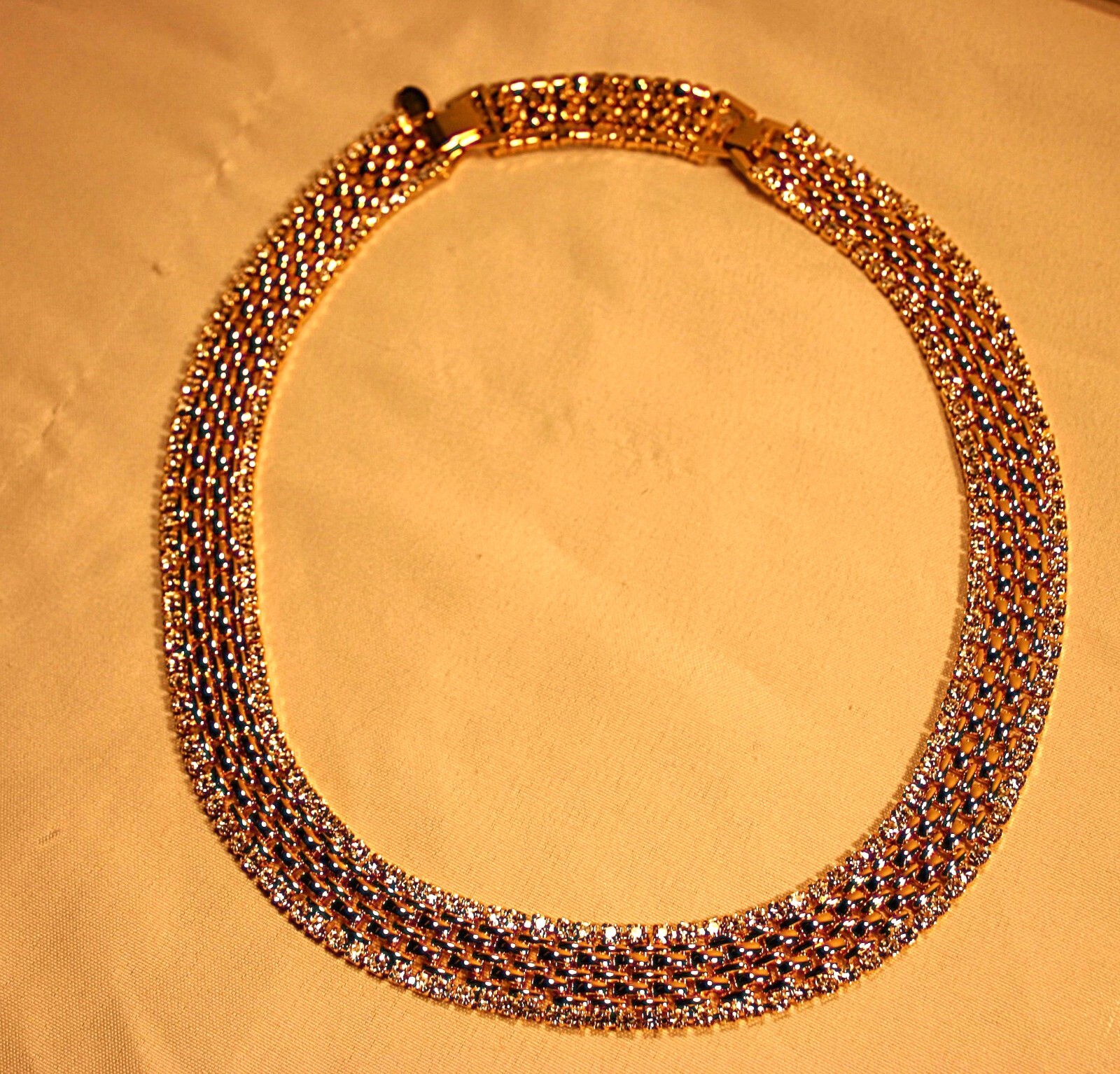 Vintage Kenneth J. Lane Bright Gold Tone Collar Necklace Rhinestones 90’s
