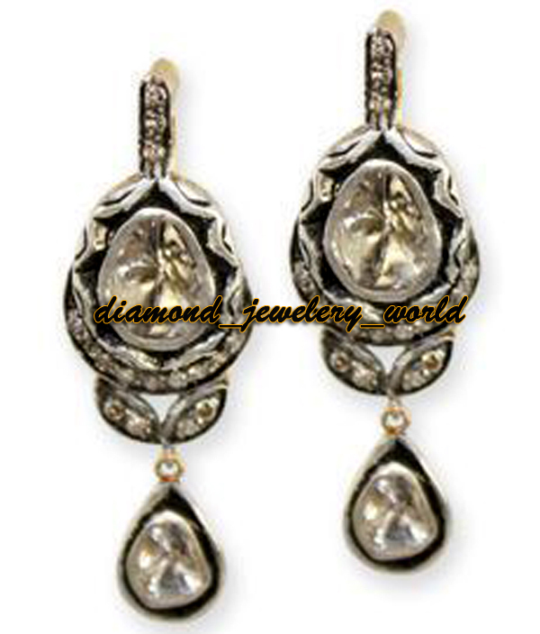 1.58ctw Genuine Old Mine Rose Antique Cut Diamond Vintage Silver Earring Jewelry