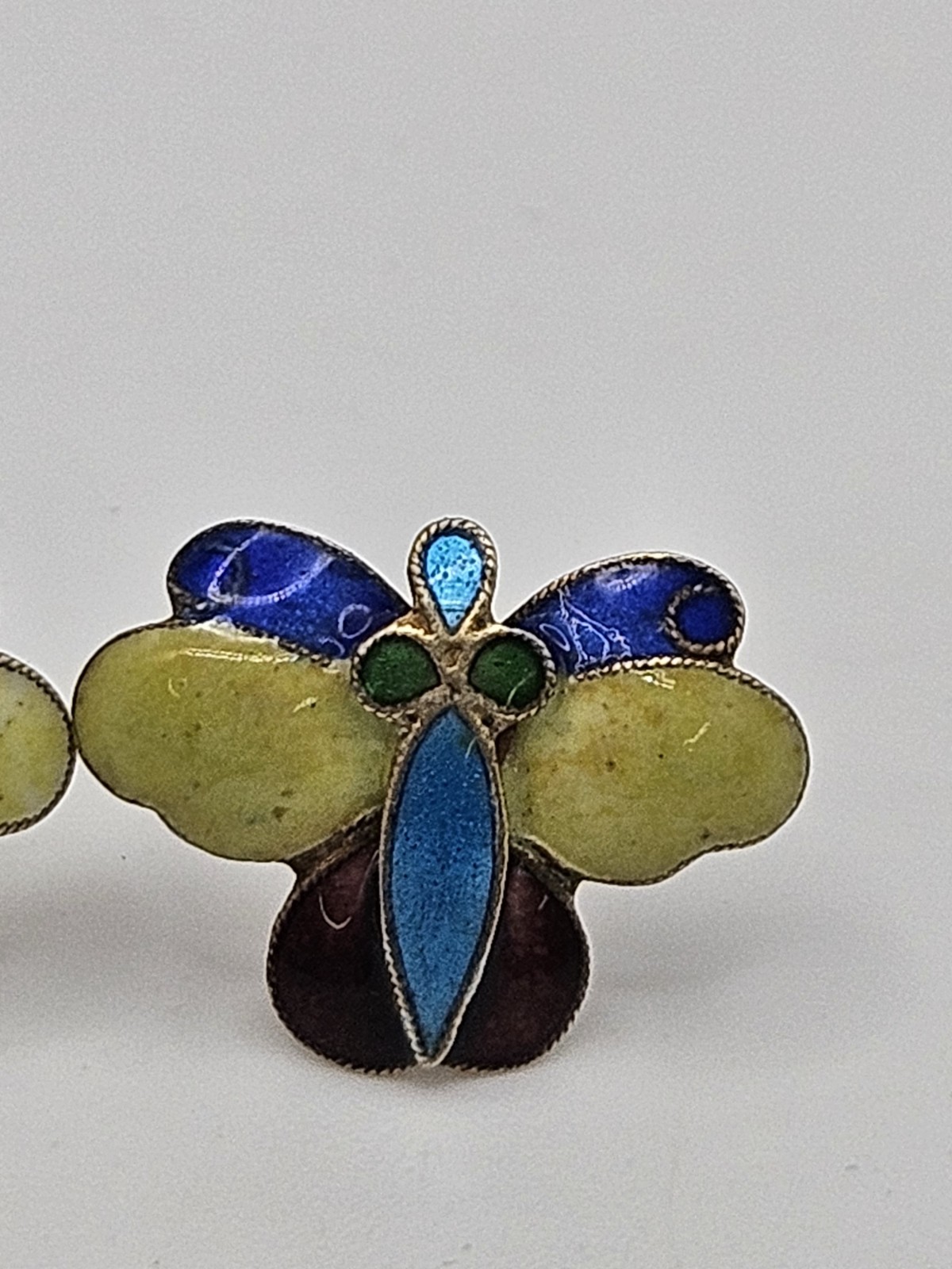 Vintage Thousand Flowers Enamel Cloisonne Sterling Silver Gold Finish Earrings