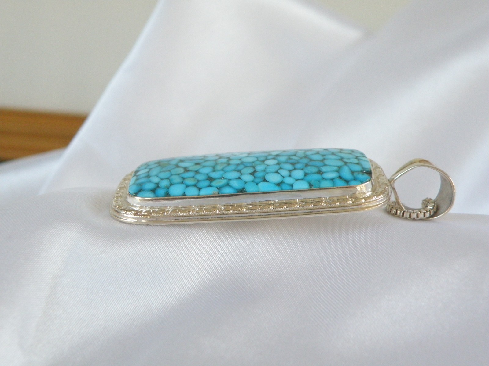 Huge Sterling Silver 925 Large Mosaic Turquoise Statement Pendant Necklace