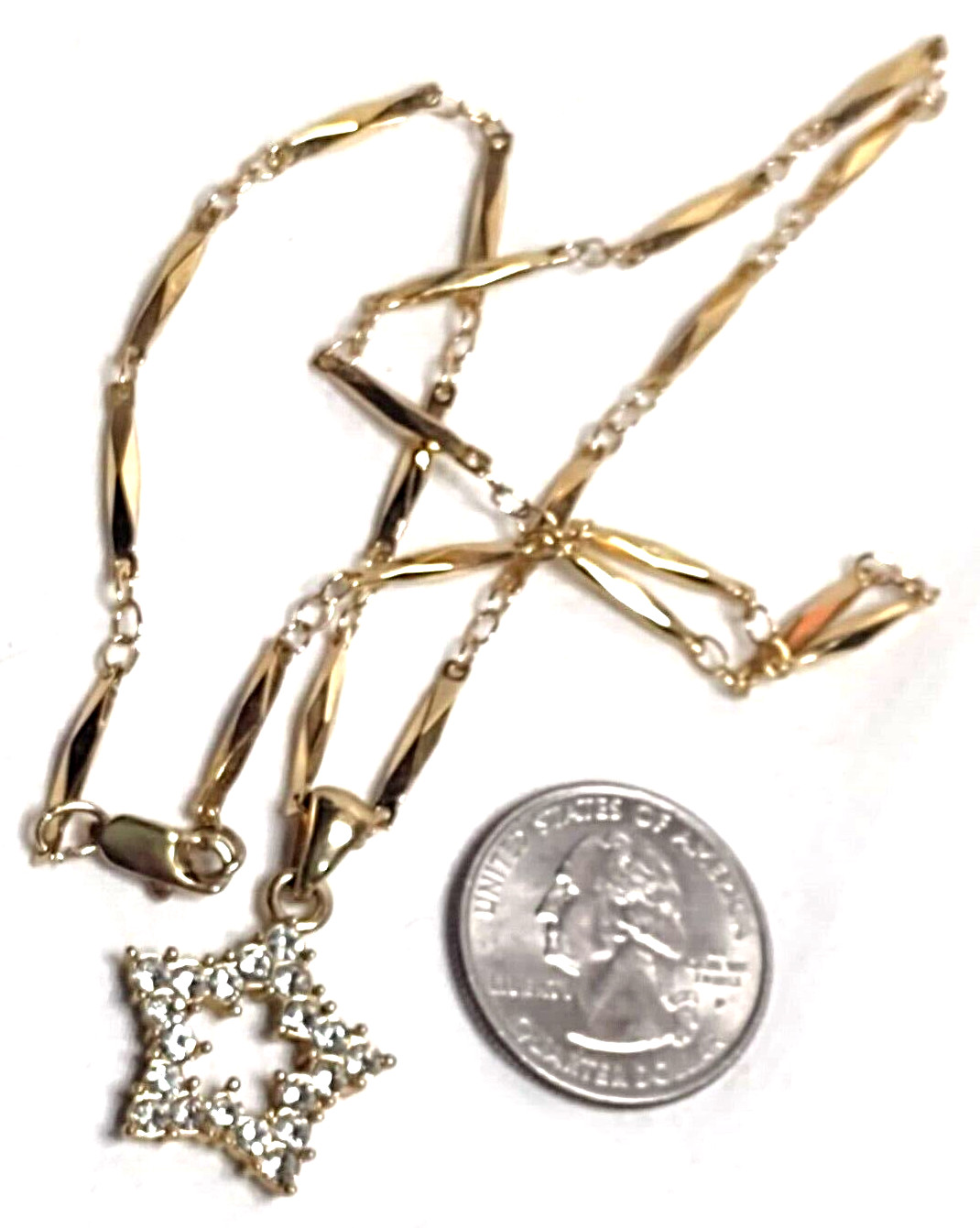 VTG 3/4″ Star Necklace 18″ Crystal Clear Rhinestones Gold Tone Metal Unmarked