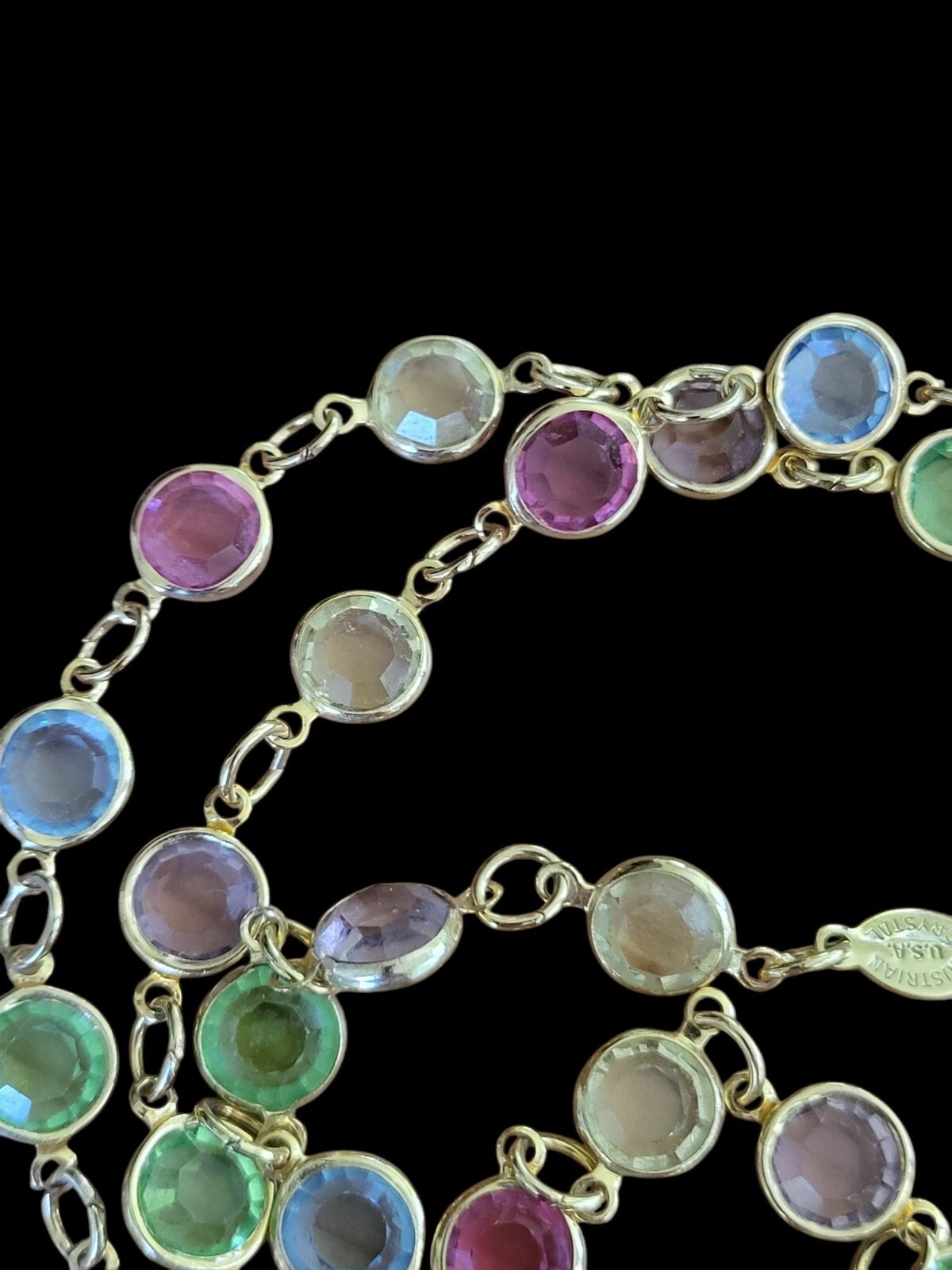 Vintage Pastel AUSTRIAN Crystal USA Bezel Set Crystals Necklace