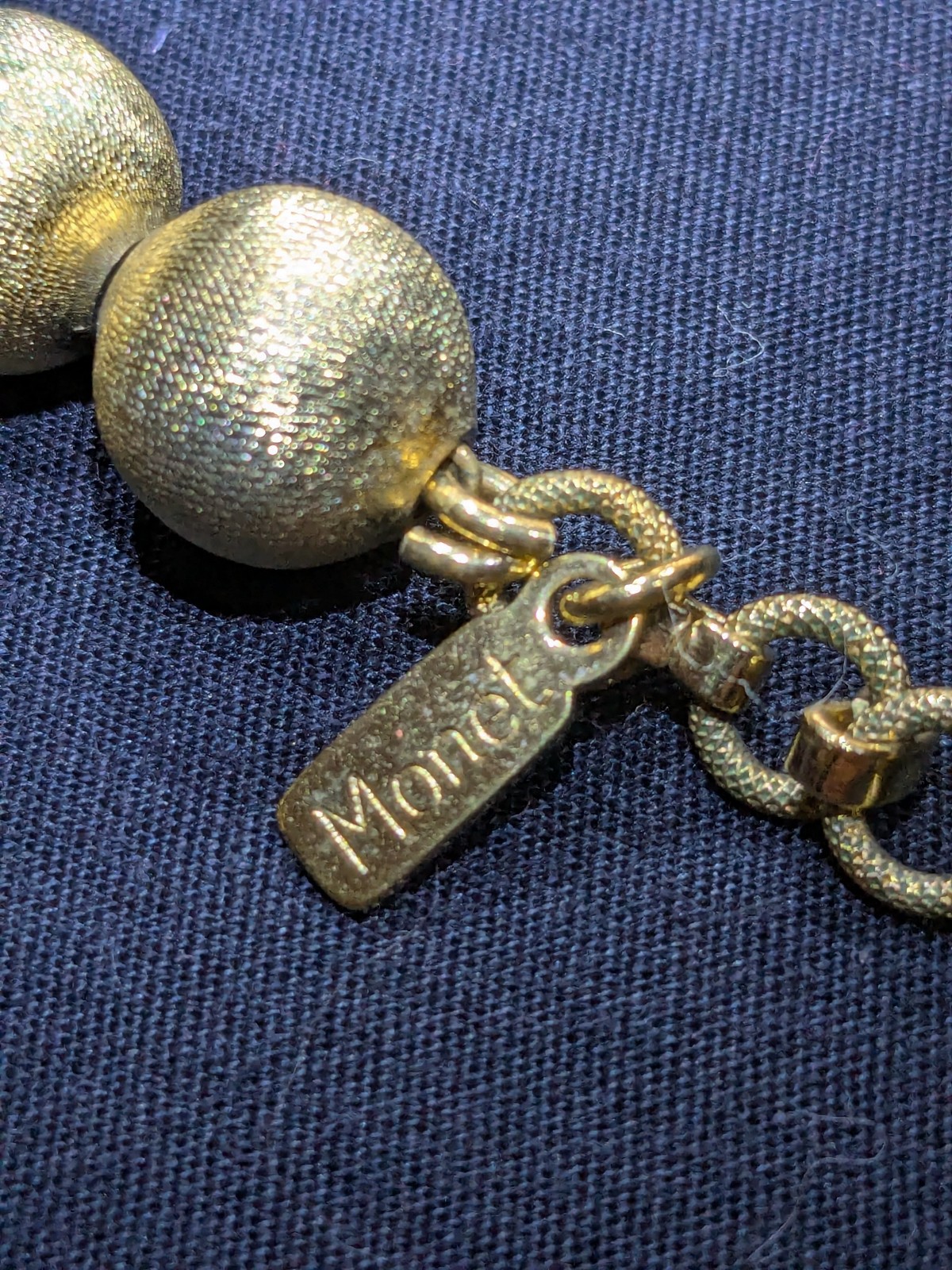 Vintage Monet Textured Gold‑Tone Bead Necklace 15–17″ Adjustable Signed 37.82g