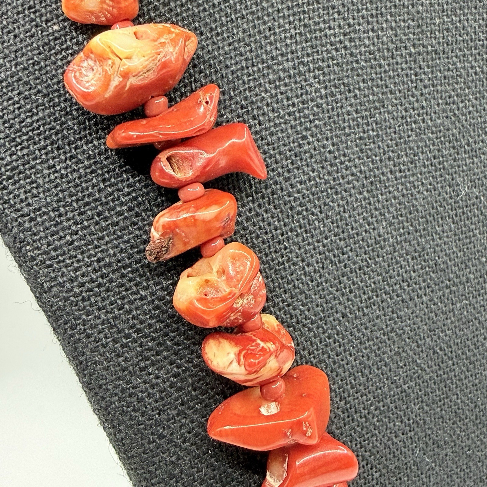 Genuine Natural Nugget Red Coral Bead necklace 22” Silver tone Clasp