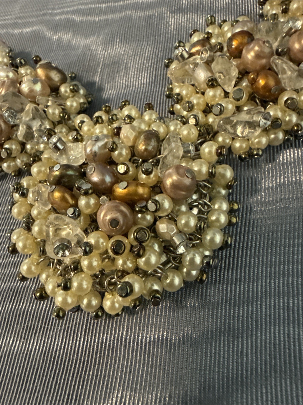 Vintage? Coldwater Creek Pearl /coppery/ Stone Cluster Statement Necklace