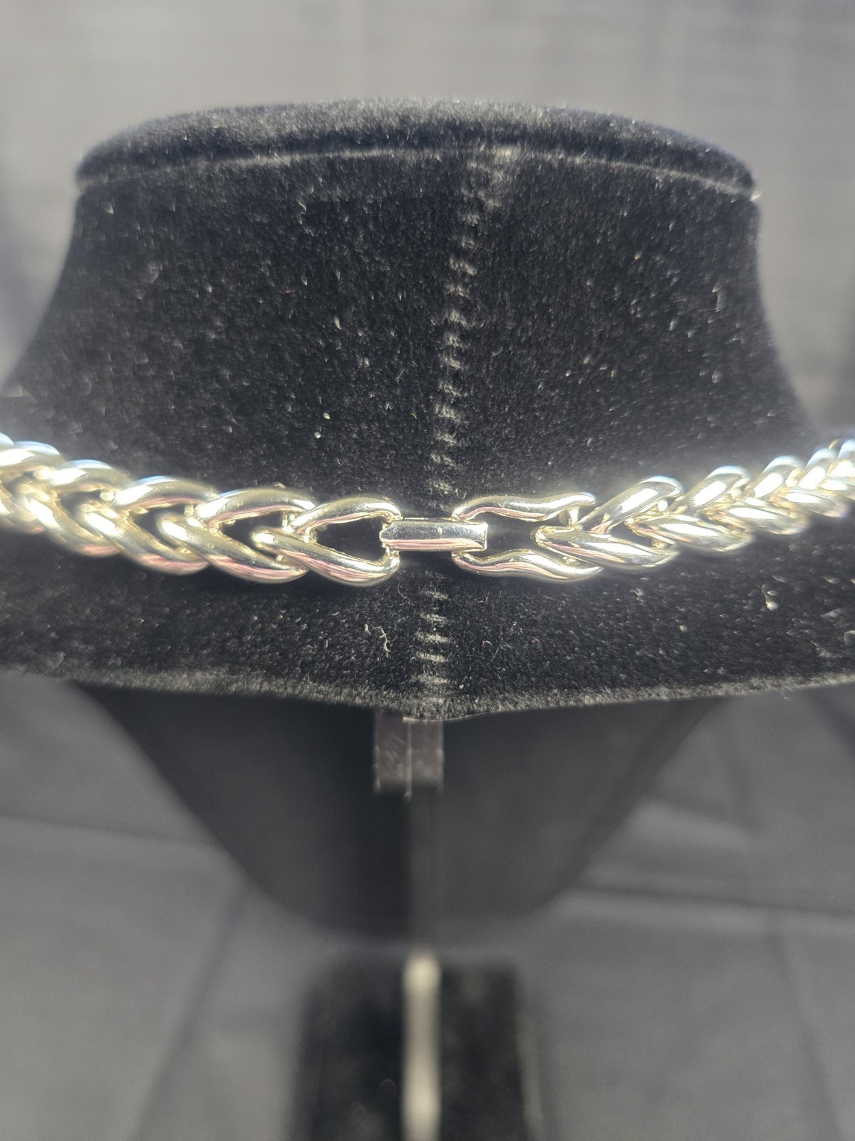 Vintage Signed Napier Silver-Tone Braided Wheat Spiga Chain Necklace Pat.4774743