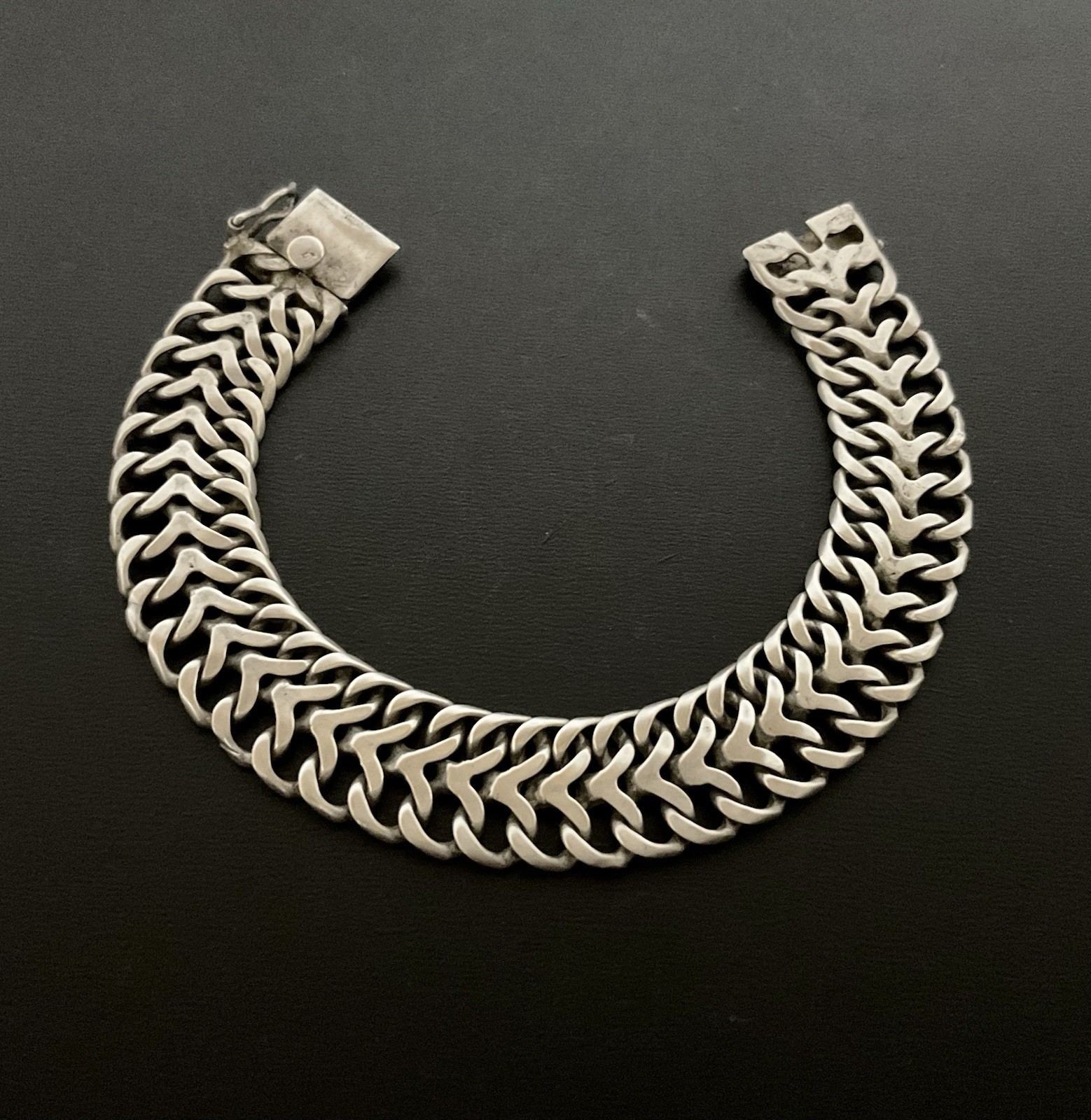 Vintage Mexico Sterling Silver Double Curb Link Bracelet 7.25”