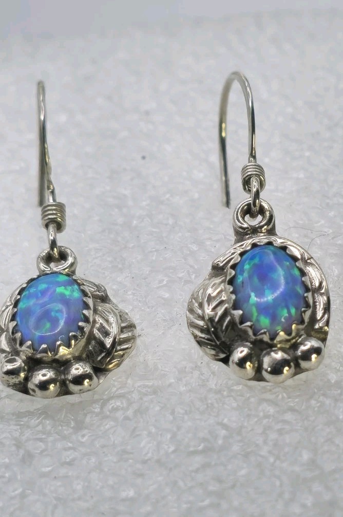 Sterling Silver & Opal Dangle earrings 2.17 Gs