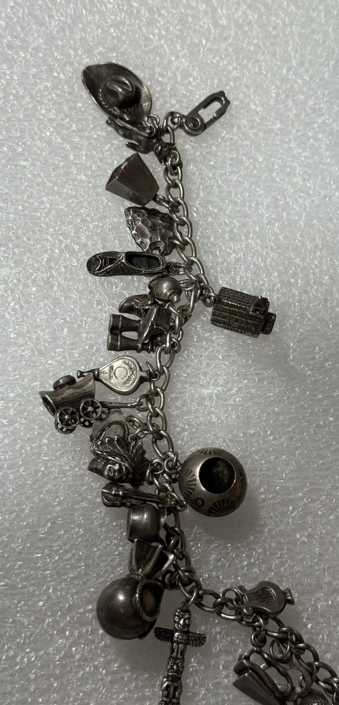 Vintage Sterling Silver Charm Bracelet Southwest Western 24 Charms 1.64oz