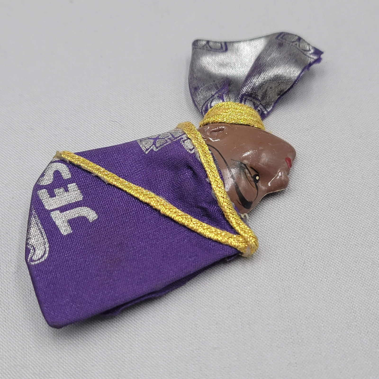 Vintage African Queen Brooch Purple Fabric Hat Dress 4 in
