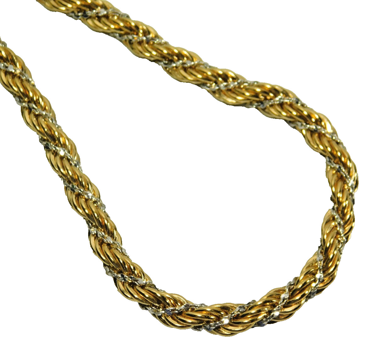 Vintage Monet Gold and Silver Two Tone Thick Twisted Rope Chain 20″ Necklace