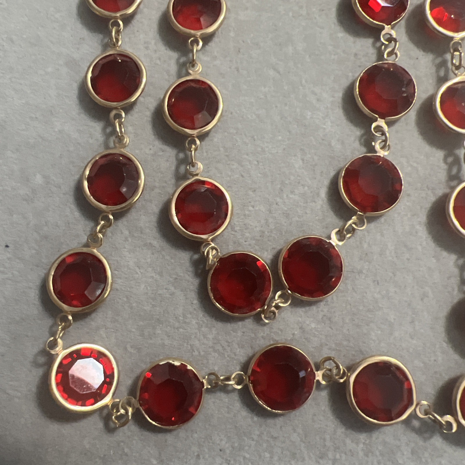 Vintage Swarovski Red Crystal Bezel Set Necklace 34”