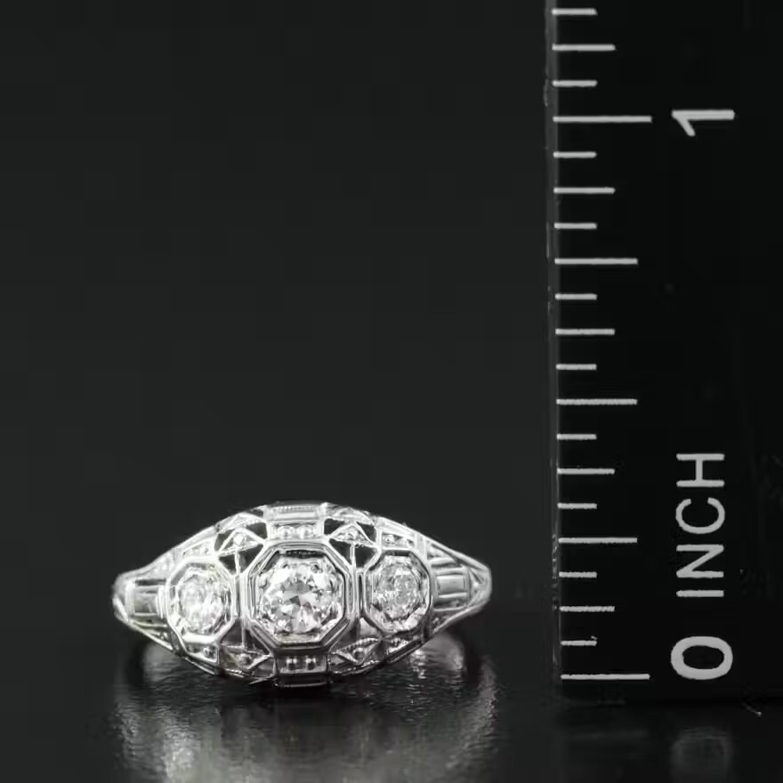 Art Deco 18K 0.20 CTW Natural Diamond Ring – Vintage Filagree & Sparkling!