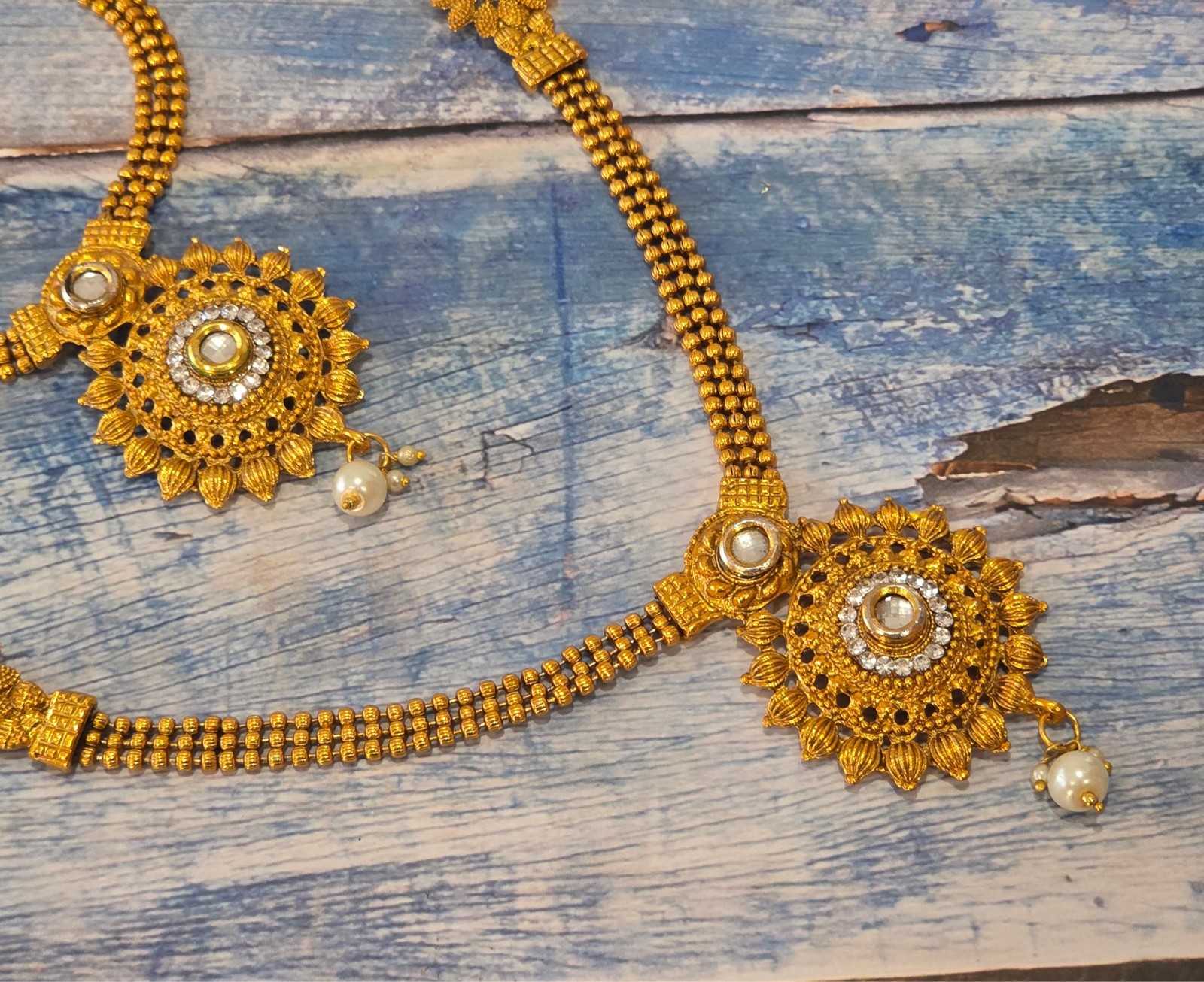 VINTAGE-RETRO Fabulous 22″ Gold South Indian Bridal Duel Necklace / Asian Haram