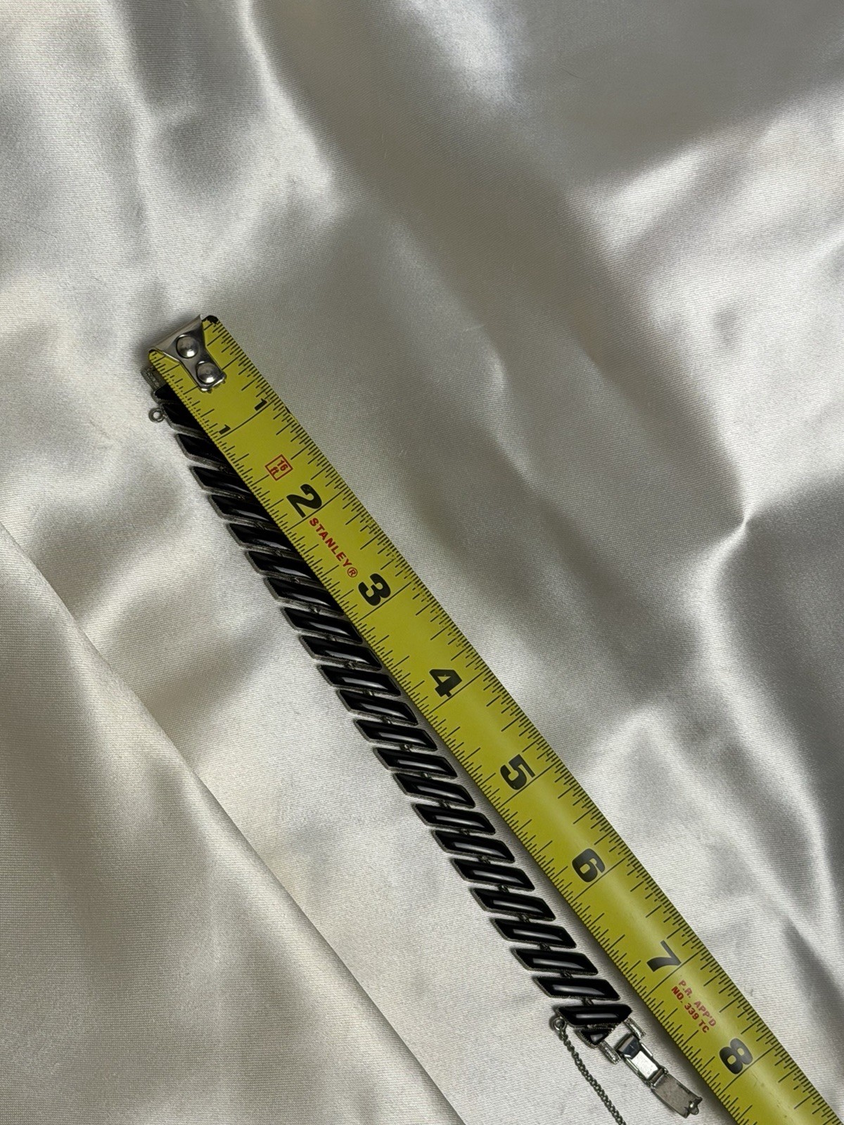 Vintage Silver Tone & Black Link Bracelet – Sleek Articulated Design 7″
