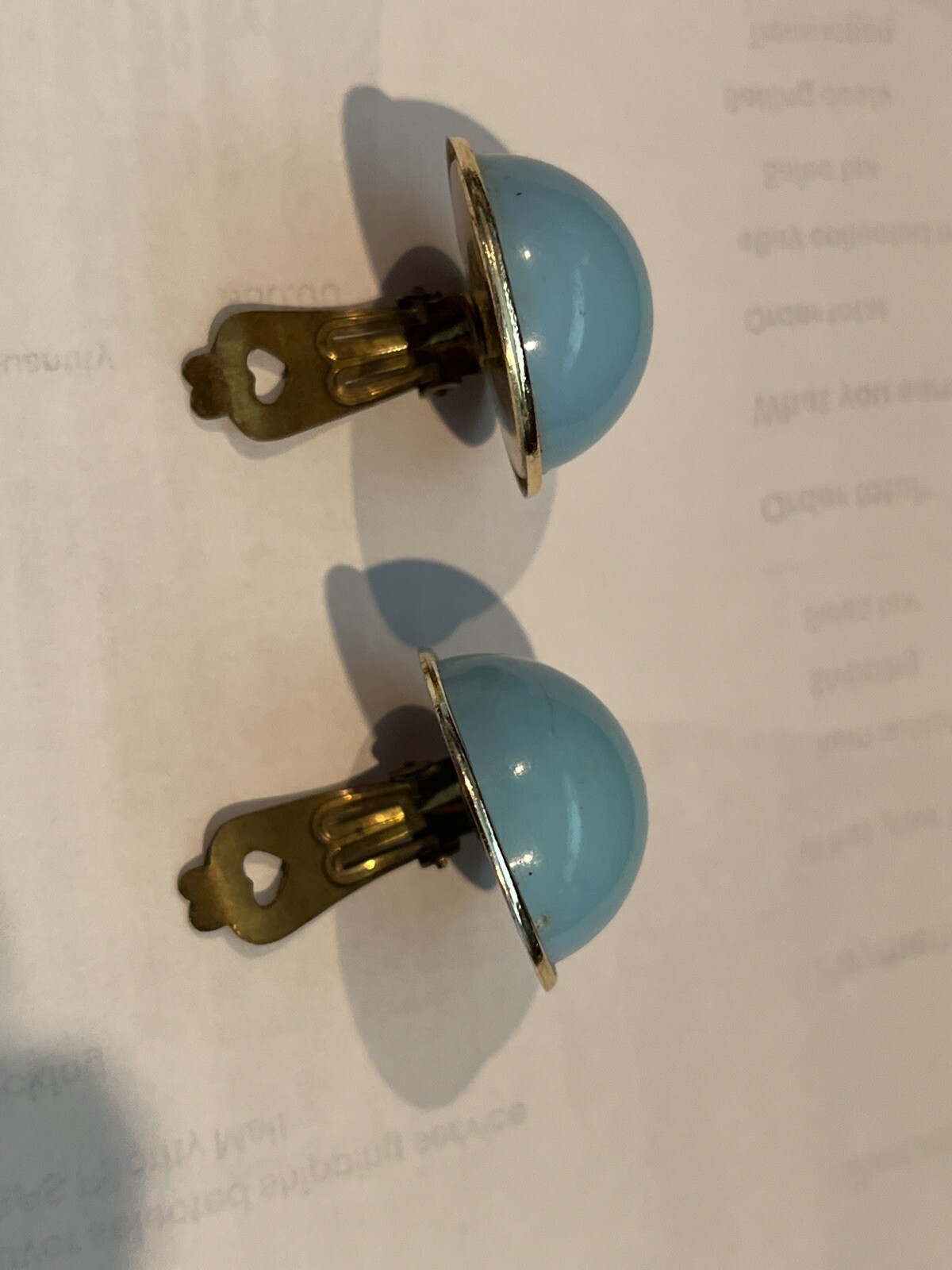 Earrings Vintage Half Moon Powder Blue Metal Clips Very Light Weight