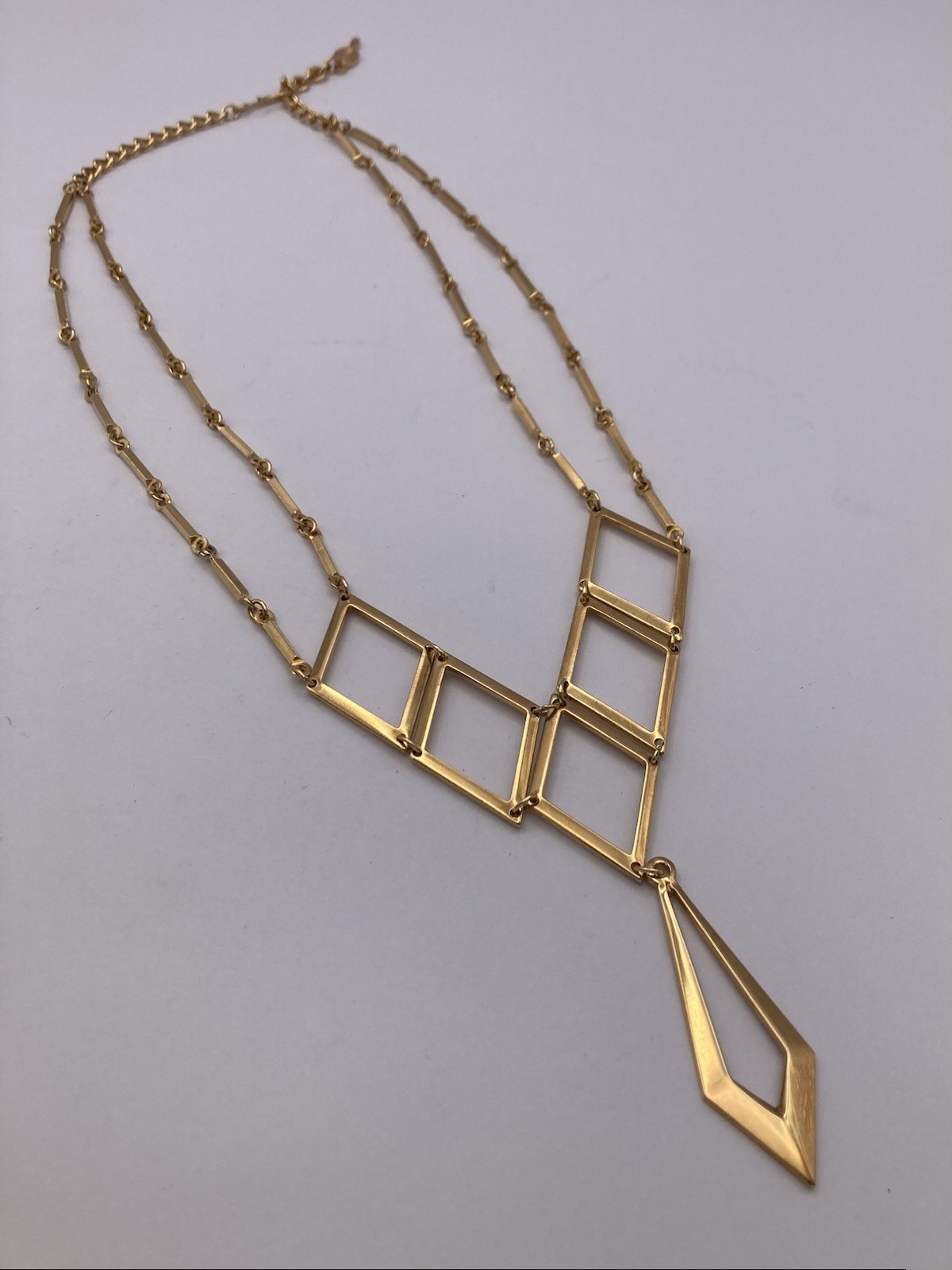Vintage Sarah Coventry Geometric Gold-Tone Necklace 17.75” Long Fish Hook Clasp
