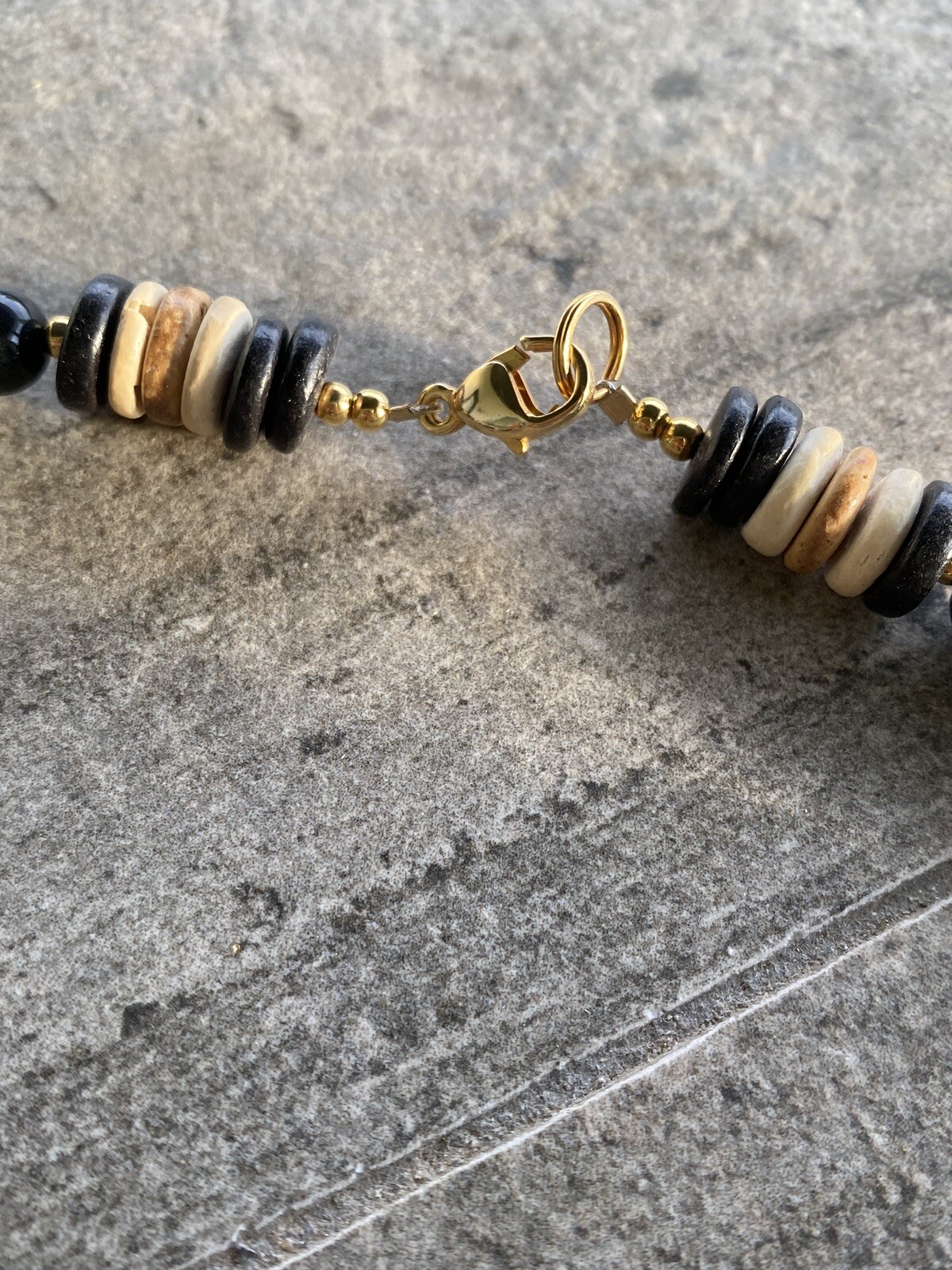 Lee Sands Necklace Zebra Wood Inlaid Beaded Africa Safari VTG Animal Estate