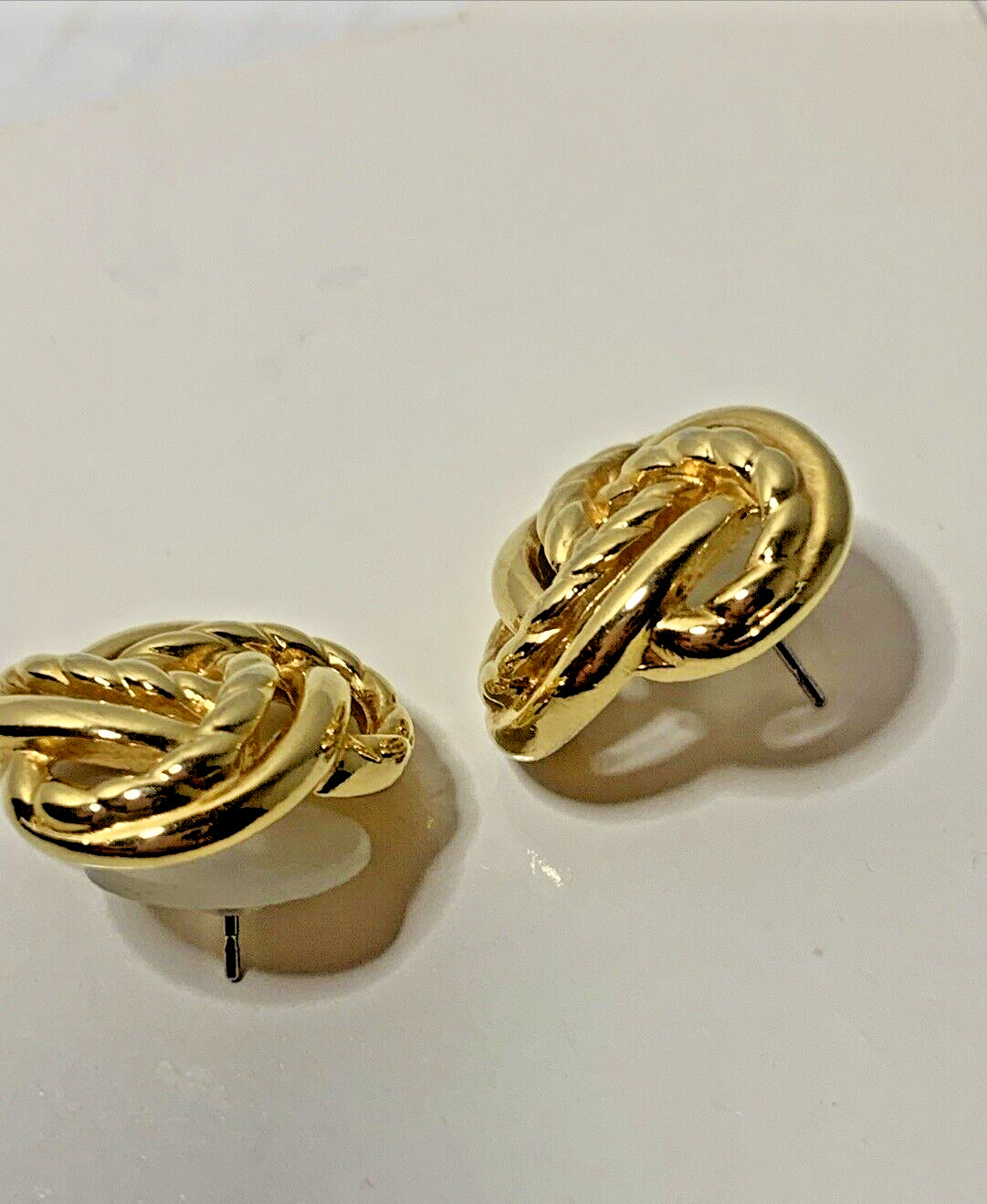 Vintage Estate Find Gold Metal Knotted Rope Nautical Post Earrings
