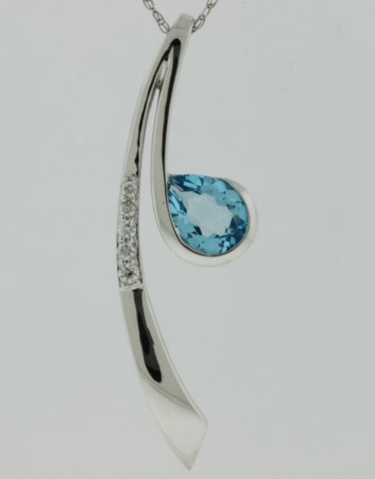 1.53CT DIAMOND & AAA BLUE TOPAZ 14K WHITE GOLD 3D PEAR SHAPE & ROUND FUN PENDANT