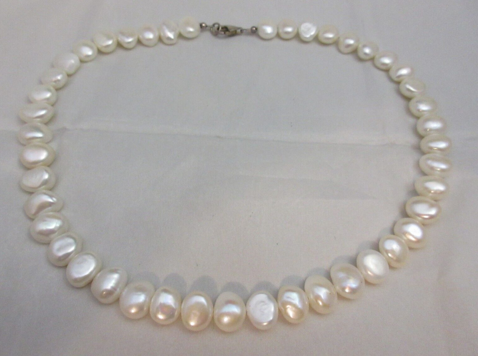 Vintage Natural Pearl Necklace 925 Marked Sterling Silver Lobster Claw Clasp 17″