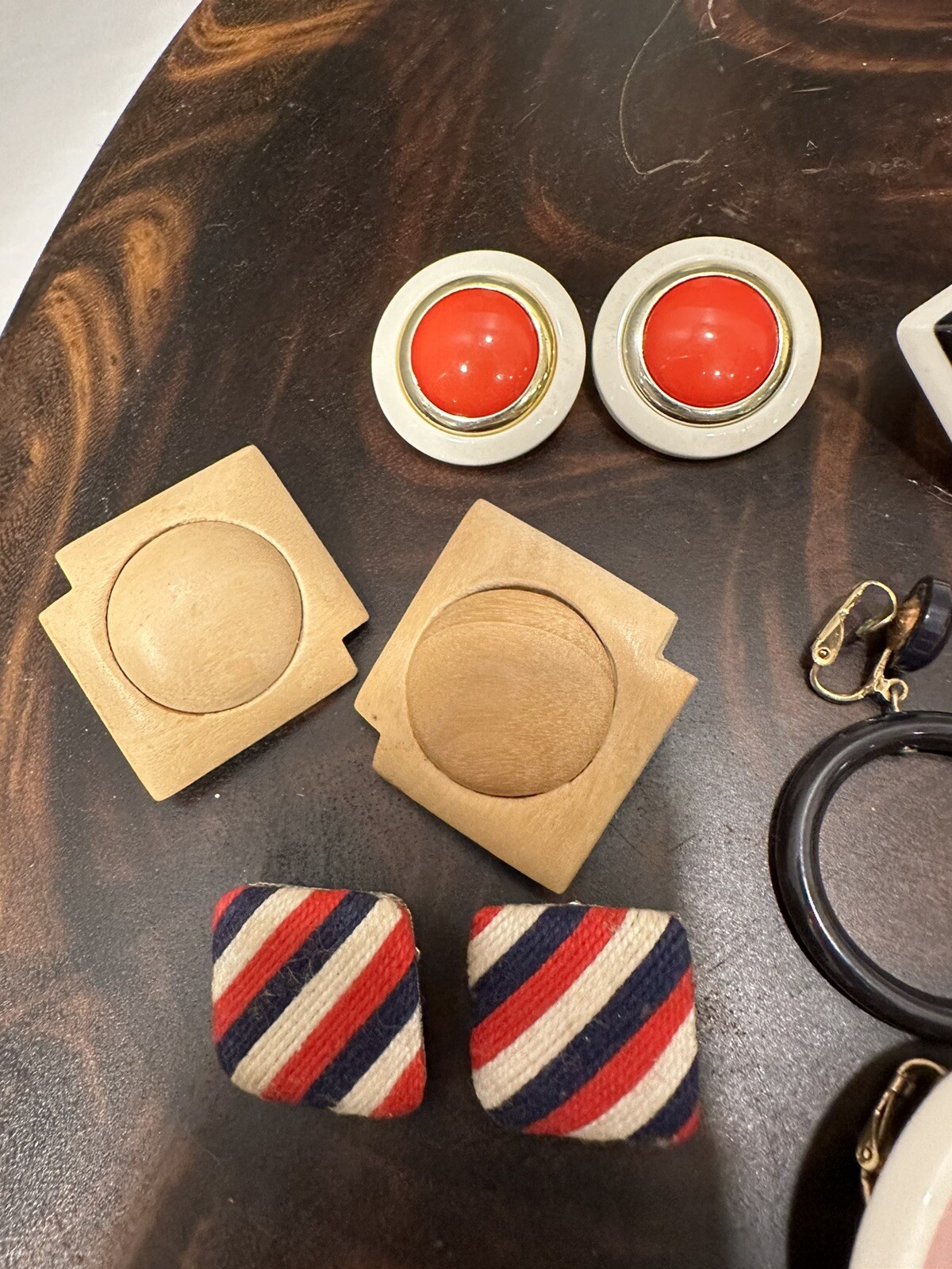 Vintage 60’s-80’s Mod Disc Lucite Resin Wood Clip On Earring Lot (8 prs)