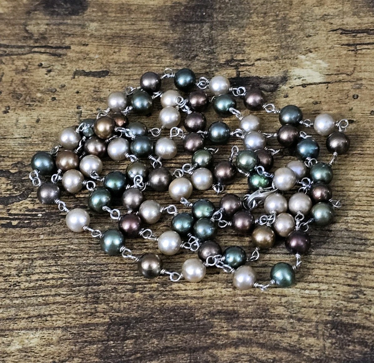Vintage Sterling Silver 925 Ball Bead Earthtone Chain 38″ Long Necklace 44g