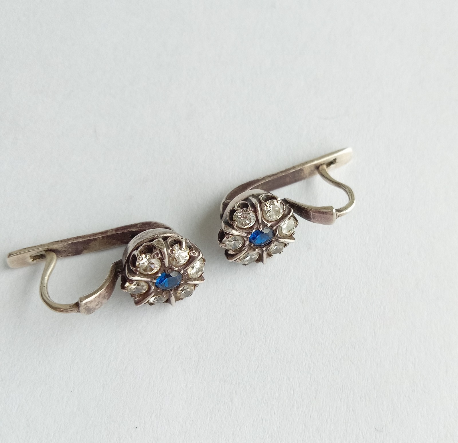 Vintage Earrings White blue stone stones Sterling Silver 925 test Women Jewelry