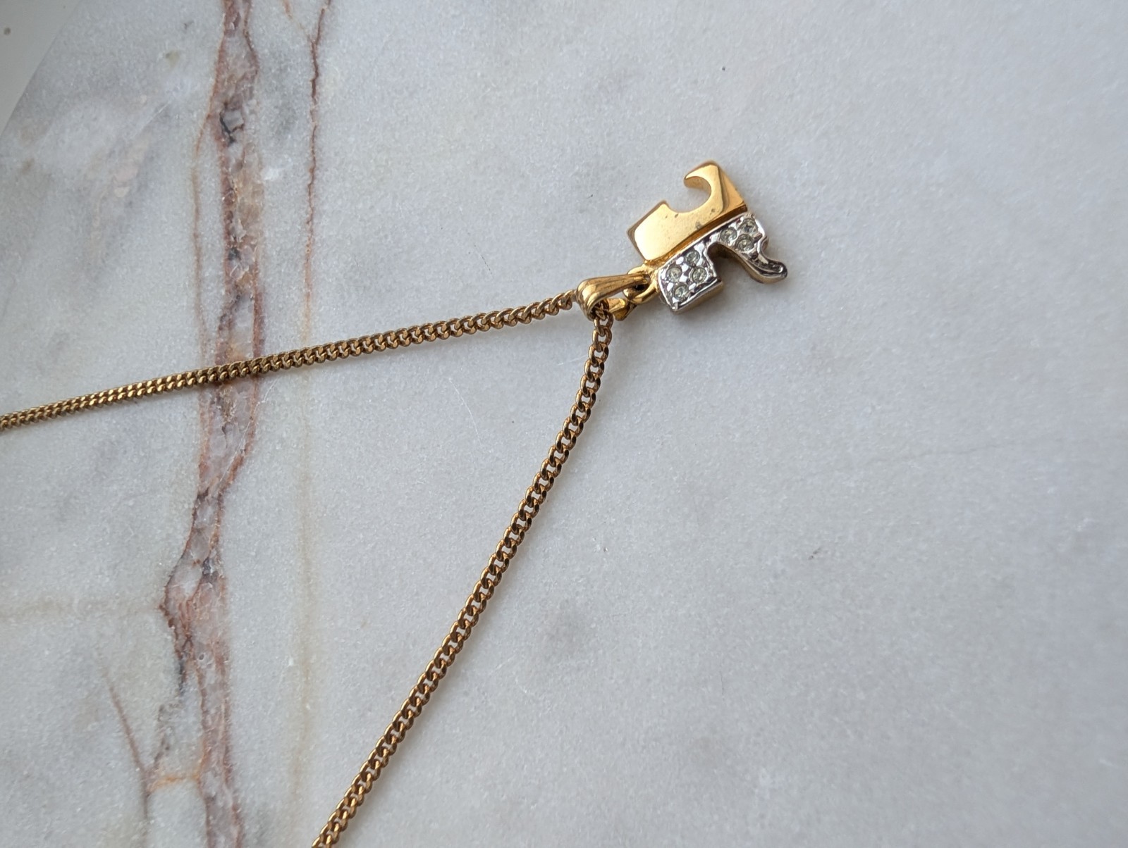 Vintage Courrèges Paris Gold-Tone Diamanté “AC” Logo Necklace