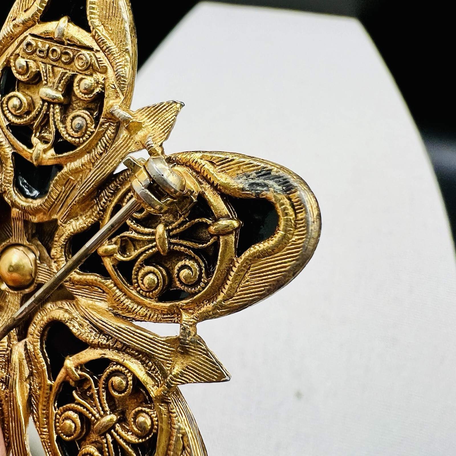 Vintage Brooch Lot Coro Coin Avon Filigree Sterling Enamel Earrings Black Gold