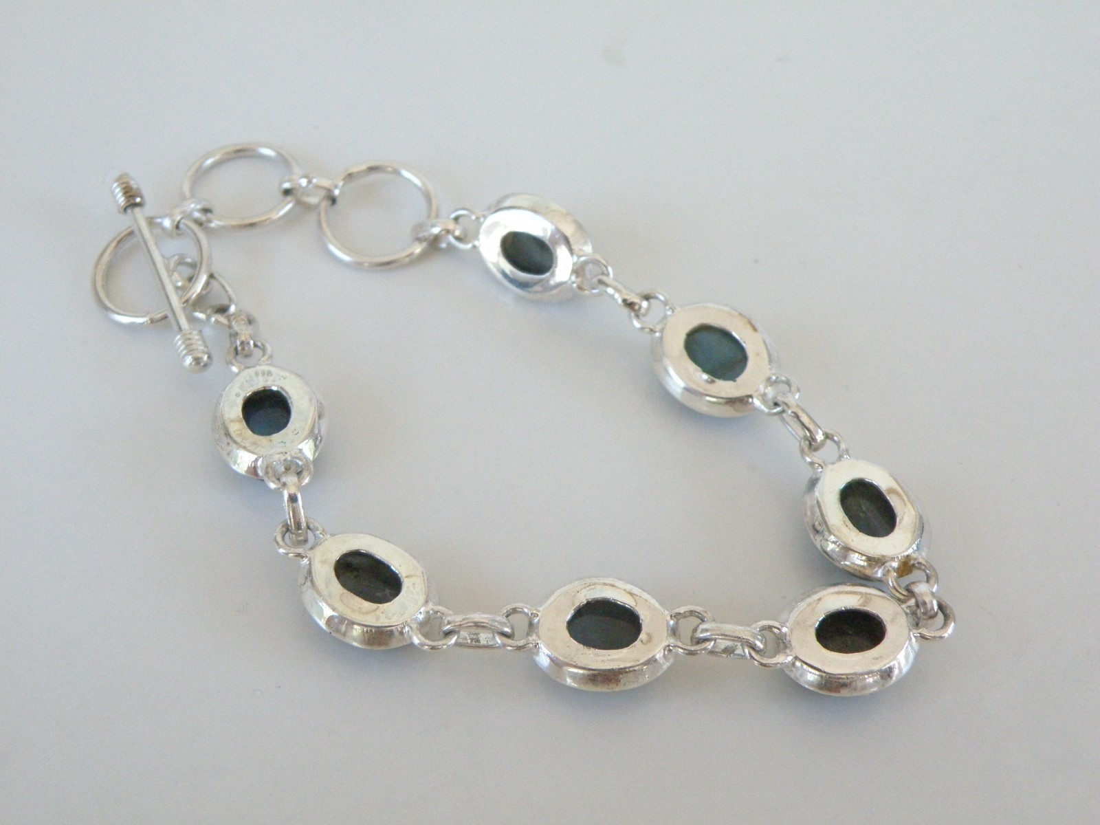 Vintage Sterling Silver 925 Labradorite Tennis Link Adjustable Station Bracelet